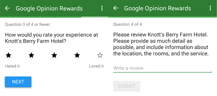 Google Opinion Rewards questions 2 and 3